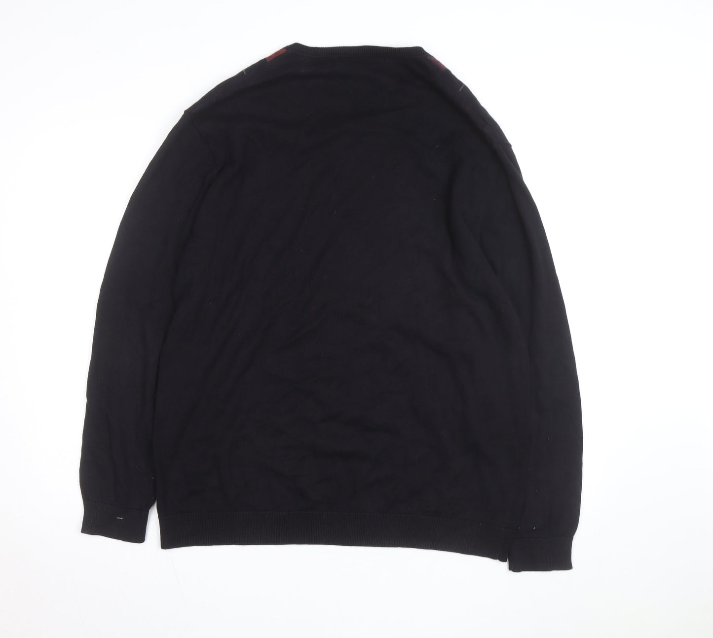 Claiborne Men's Black Argyle Cotton V-Neck Jumper Size L