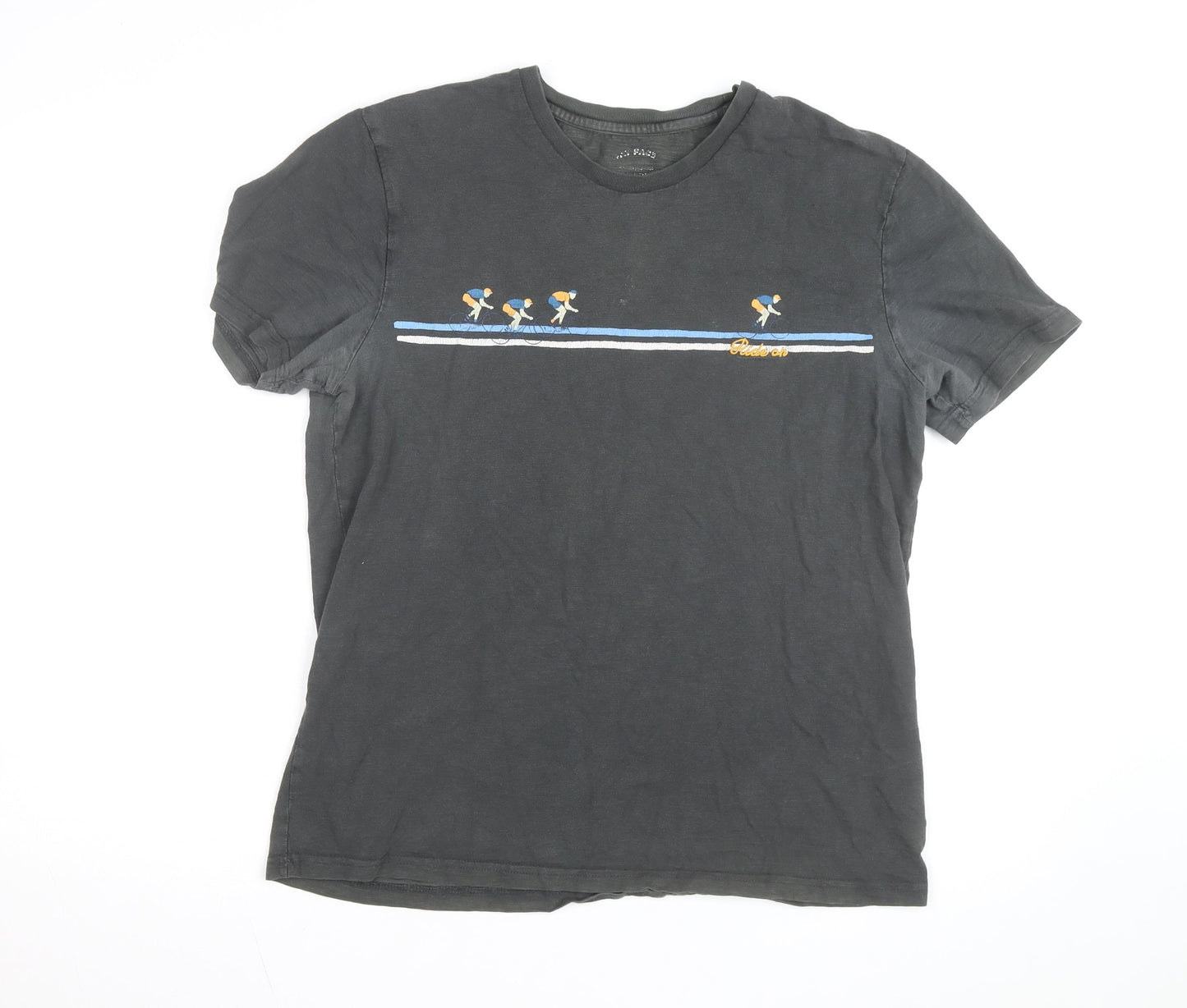 FatFace Men's Black Embroidered Cyclist Graphic Cotton T-Shirt Size M