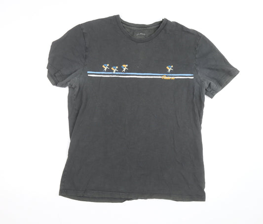 FatFace Men's Black Embroidered Cyclist Graphic Cotton T-Shirt Size M