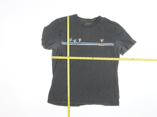 FatFace Men's Black Embroidered Cyclist Graphic Cotton T-Shirt Size M