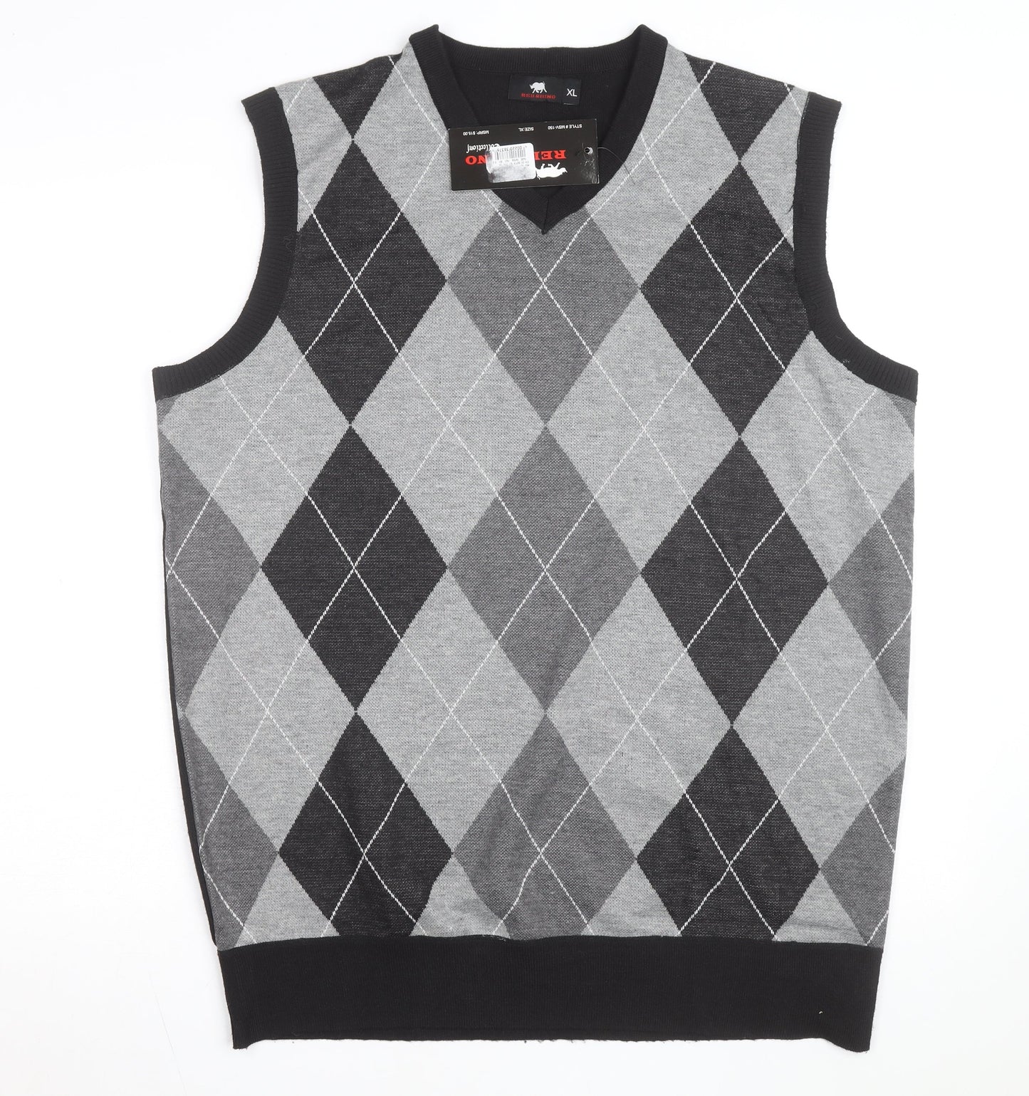 Red Rhino Men's Grey Argyle Sleeveless V-Neck Vest XL