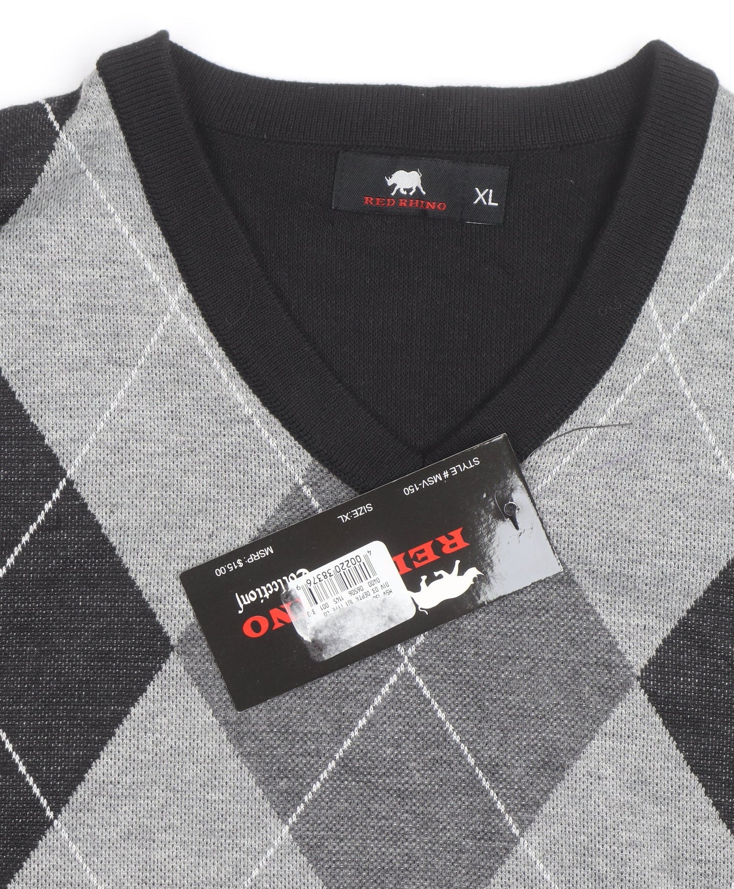 Red Rhino Men's Grey Argyle Sleeveless V-Neck Vest XL