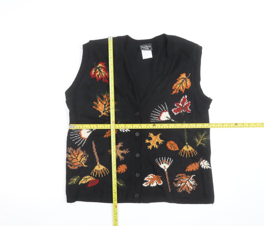 Southern Lady Unisex Black Knit Leaf Pattern Sleeveless Vest L
