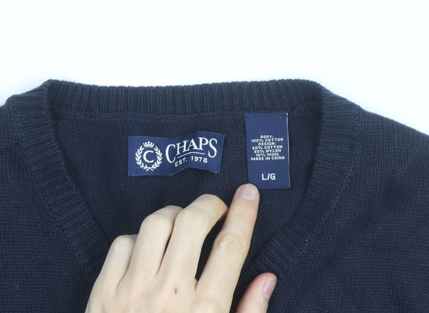 Chaps Men's Blue Fair Isle V-Neck Cotton Knit Vest L