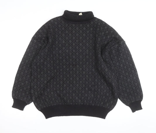 André Christian Men's Black Roll Neck Geometric Knit Jumper M
