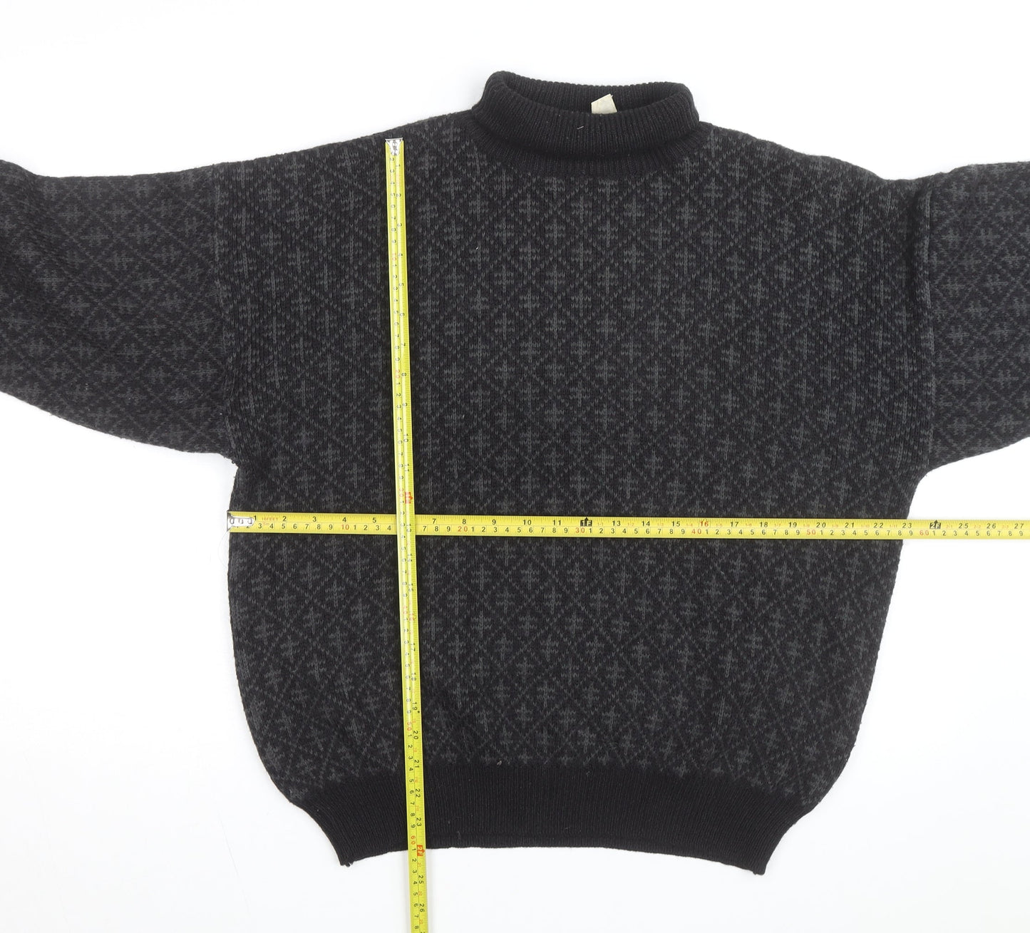 André Christian Men's Black Roll Neck Geometric Knit Jumper M