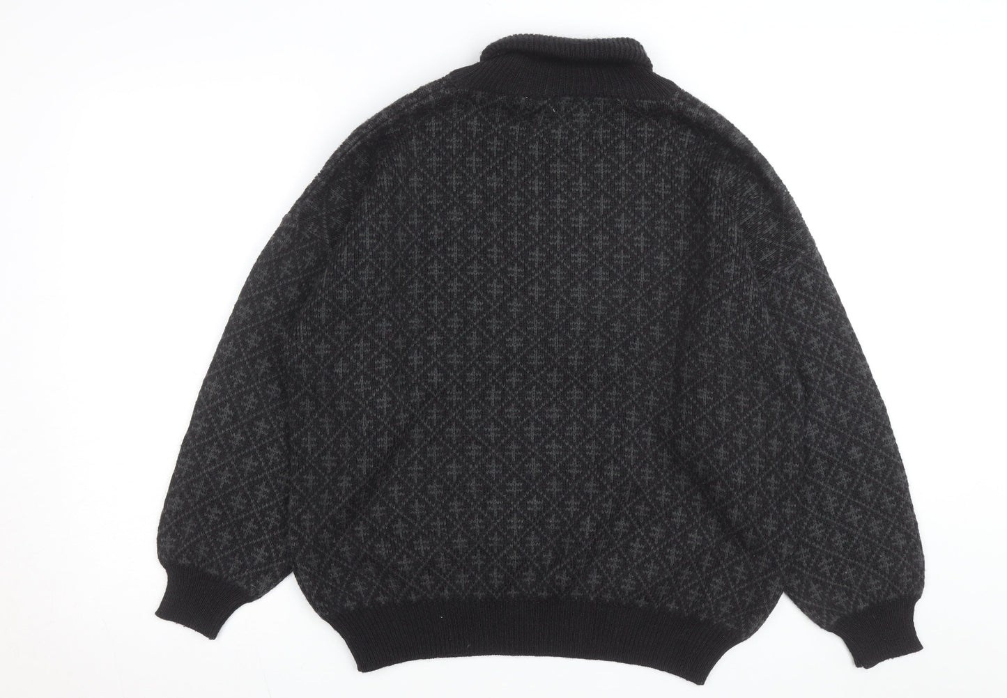 André Christian Men's Black Roll Neck Geometric Knit Jumper M