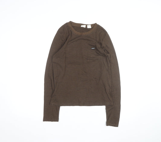 Levi's Girls Brown Striped Long Sleeve T-Shirt Size L Cotton Casual Top