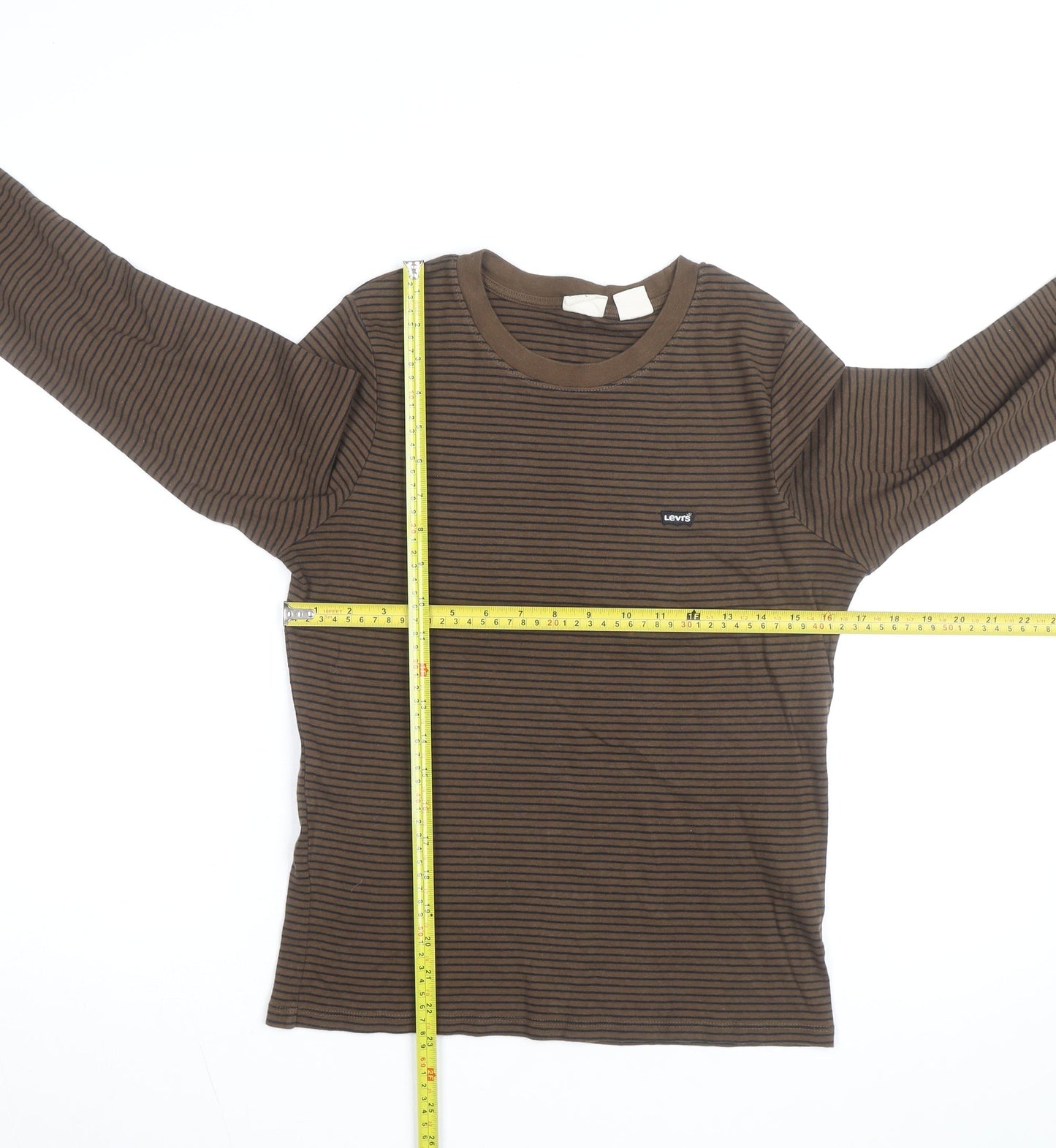 Levi's Girls Brown Striped Long Sleeve T-Shirt Size L Cotton Casual Top