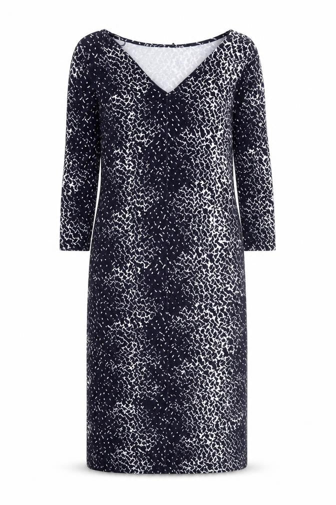 Jaeger Women's Black Geometric V-Neck Bodycon Dress Size 10