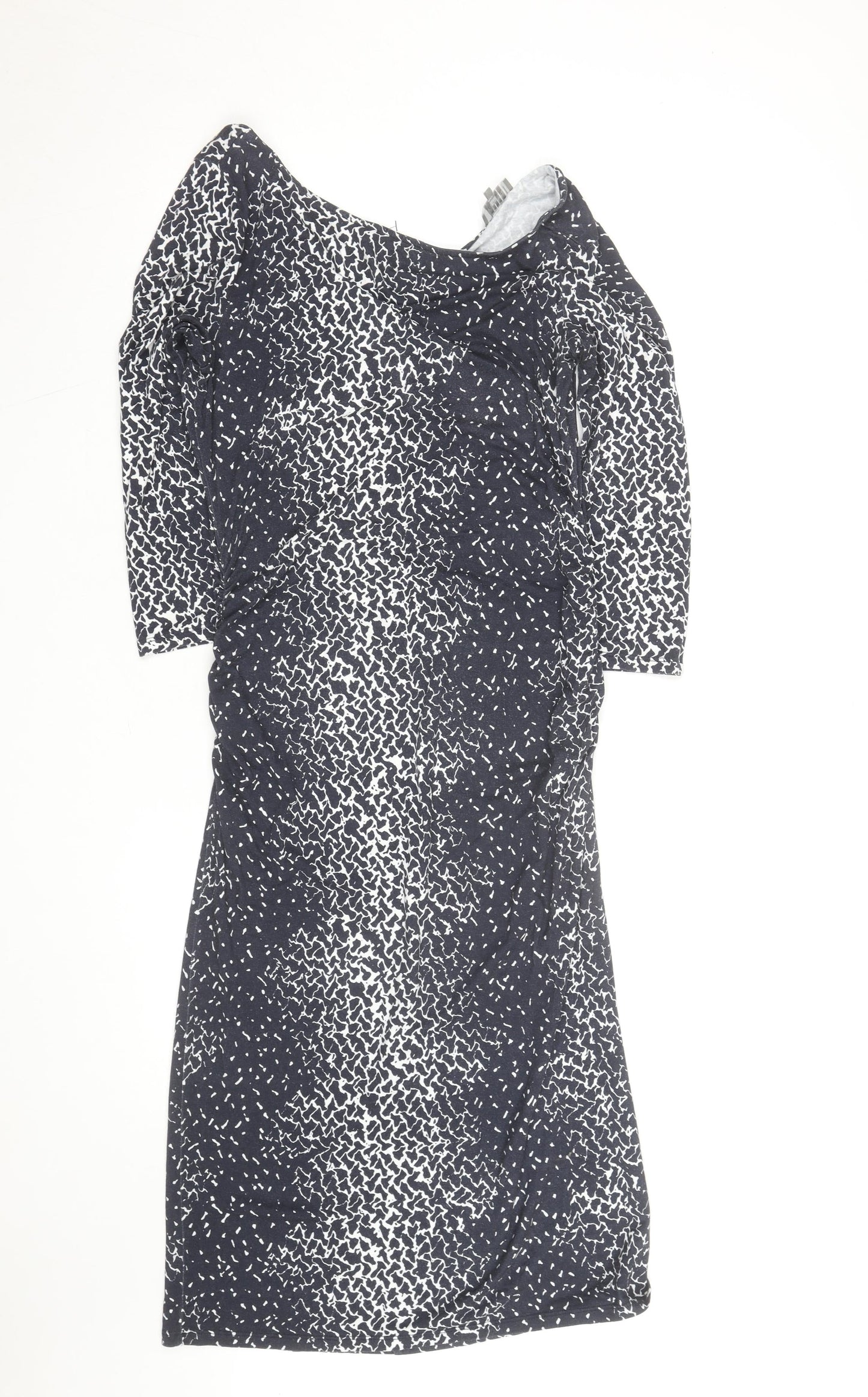 Jaeger Women's Black Geometric V-Neck Bodycon Dress Size 10