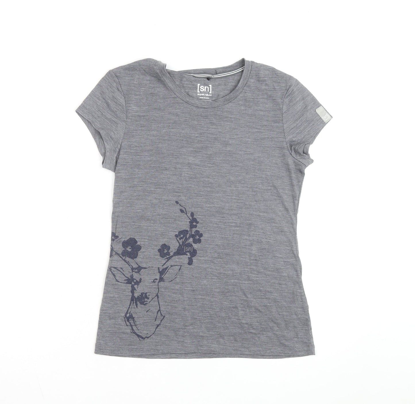 Super.Natural Women's Grey Merino Wool Blend Short Sleeve T-Shirt M