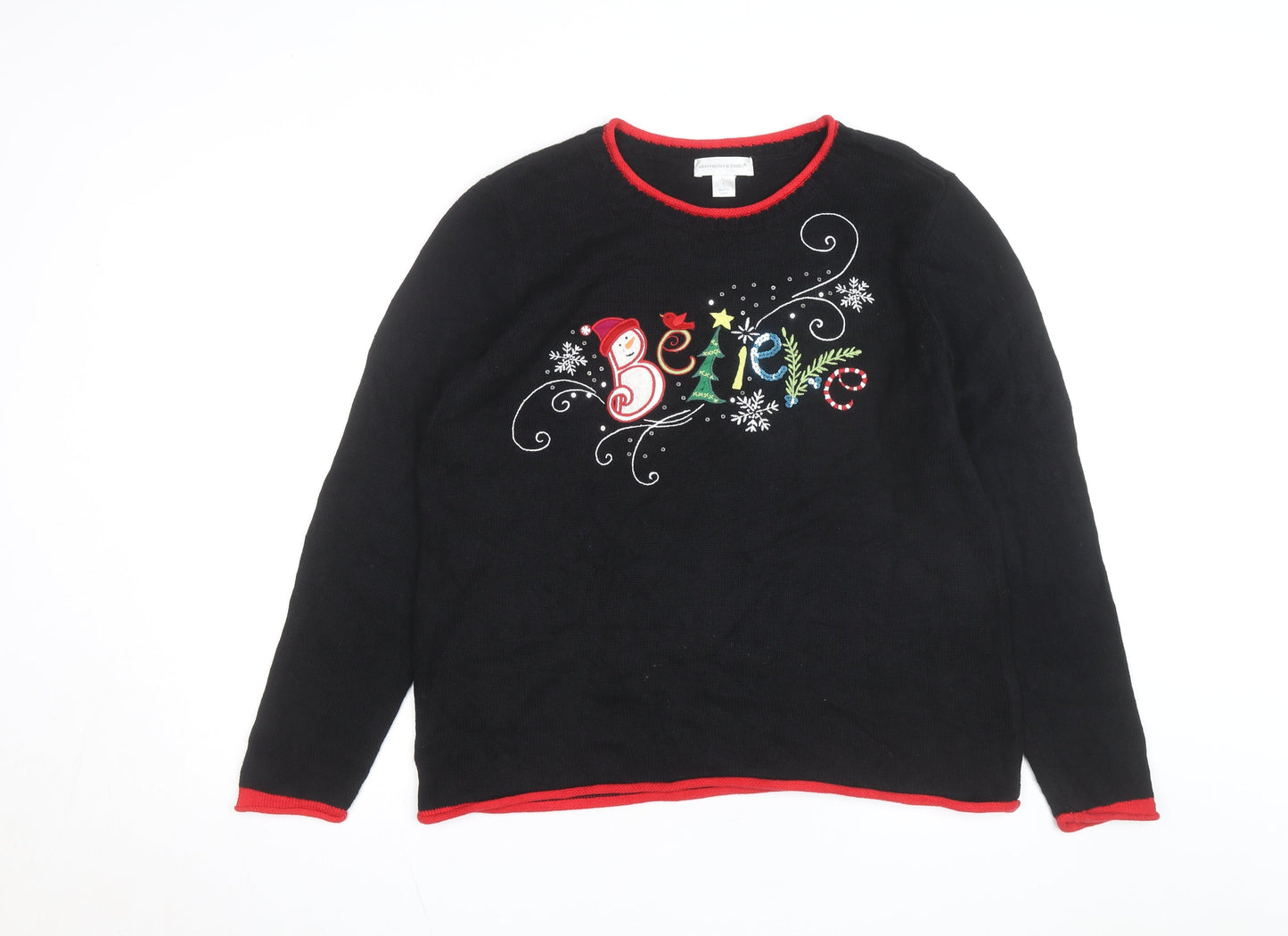 Christopher & Banks Women's Black Christmas Cotton Jumper L