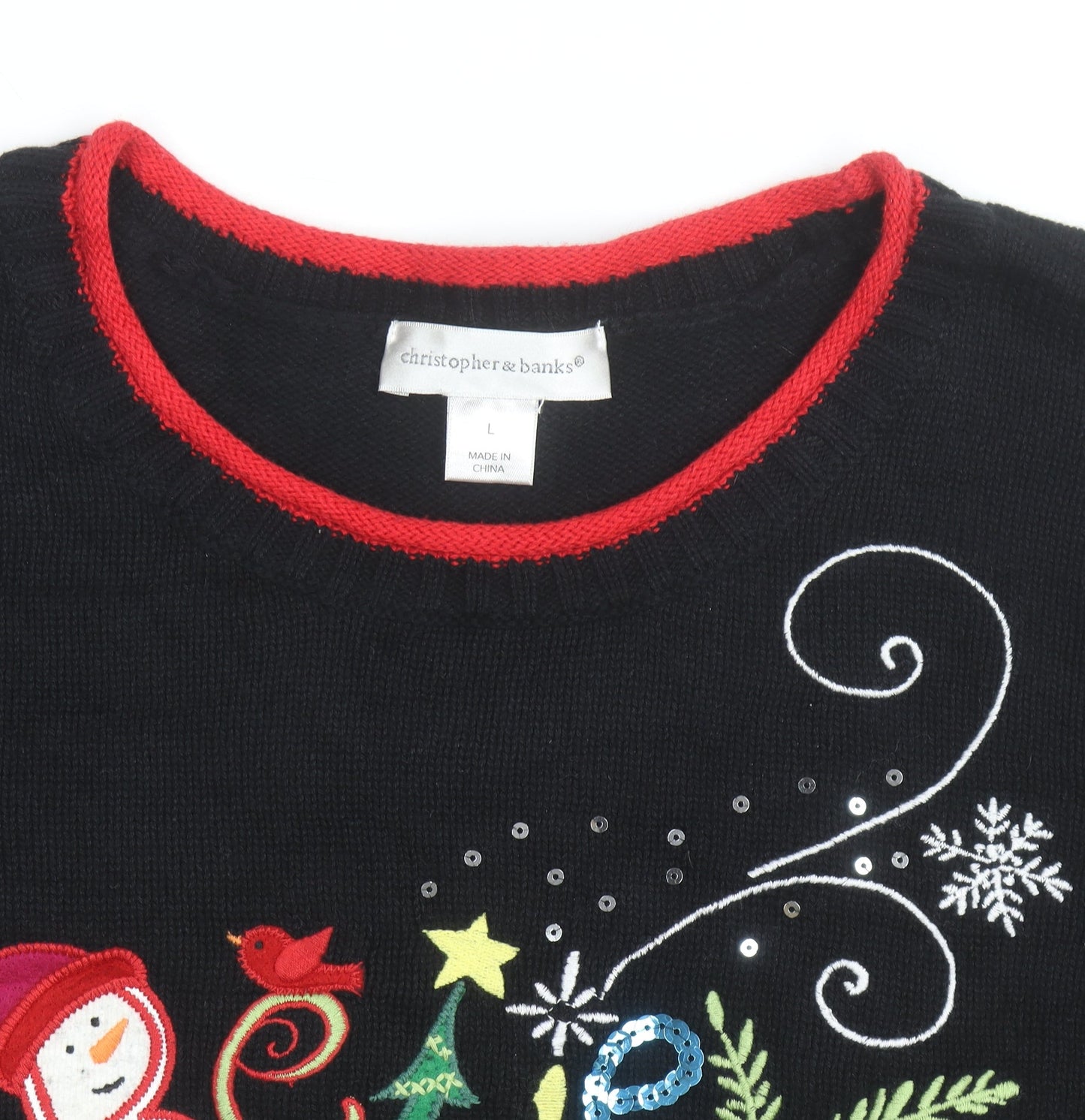 Christopher & Banks Women's Black Christmas Cotton Jumper L