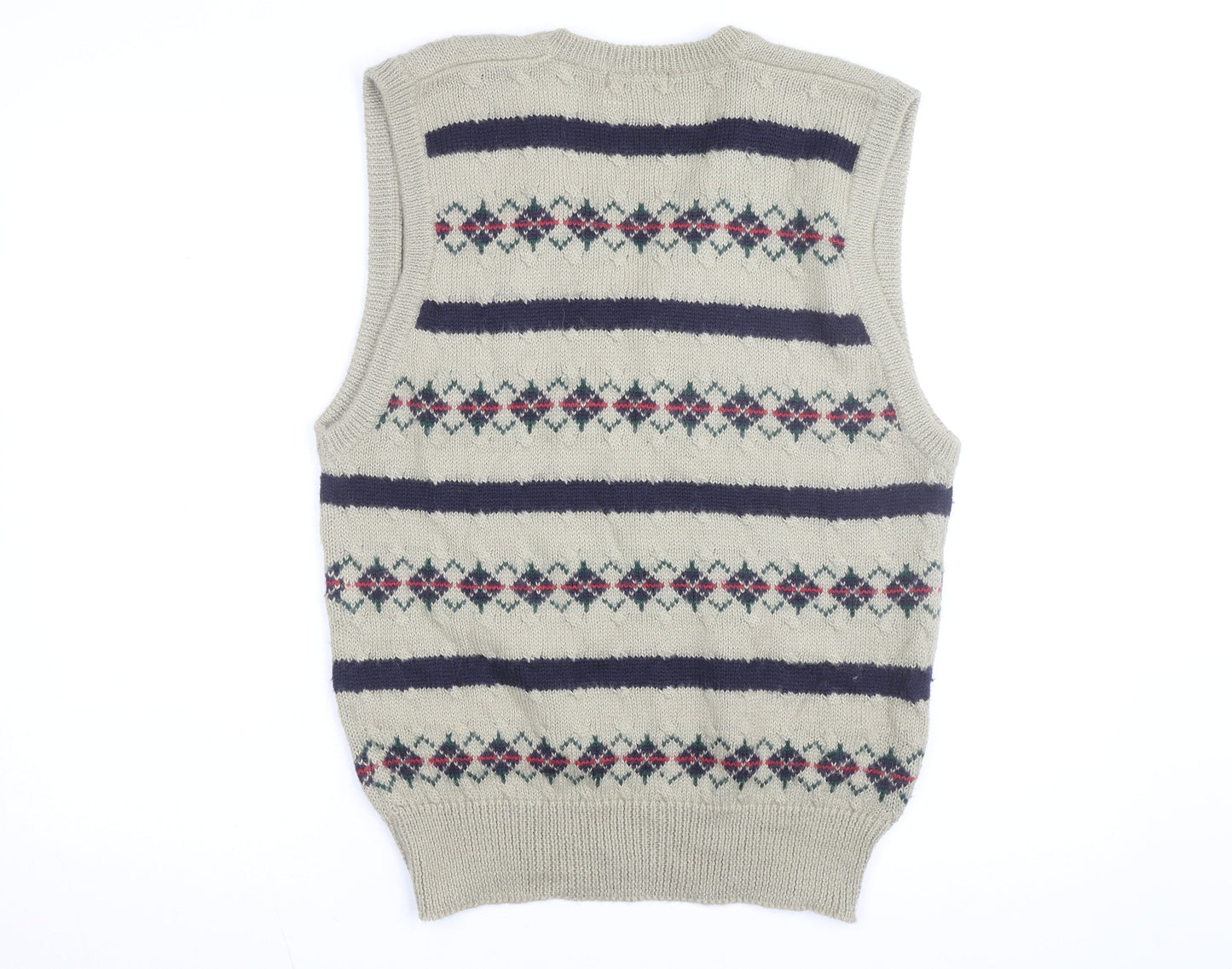 Giordano Men's Beige Argyle Knit Wool Blend V-Neck Vest M