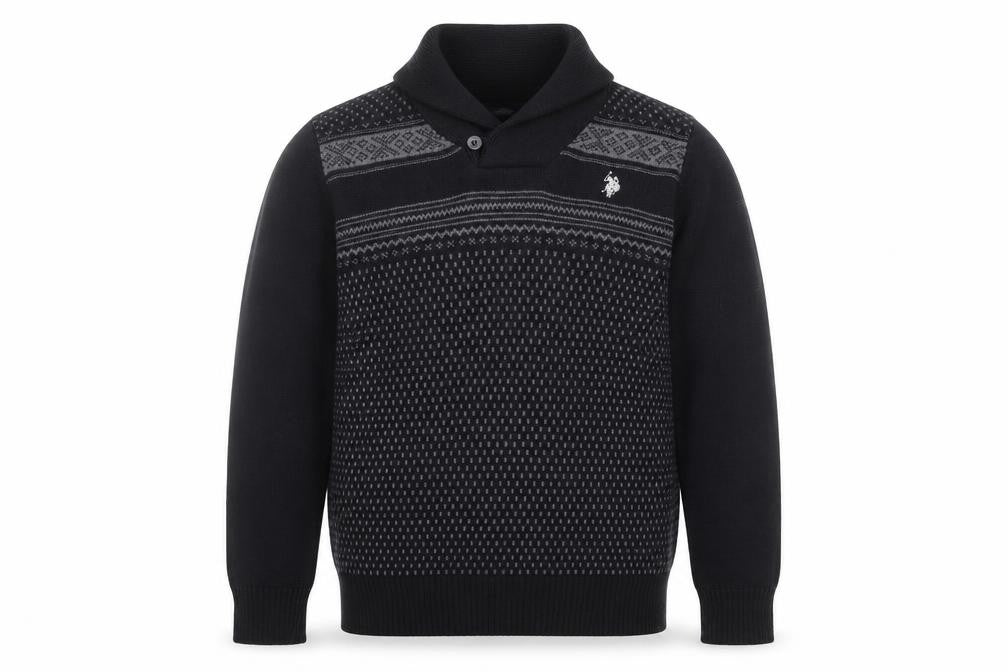 U.S. Polo Assn. Men's Black Cotton Collared Pullover Jumper Size M