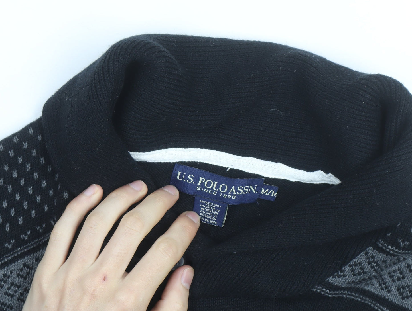 U.S. Polo Assn. Men's Black Cotton Collared Pullover Jumper Size M