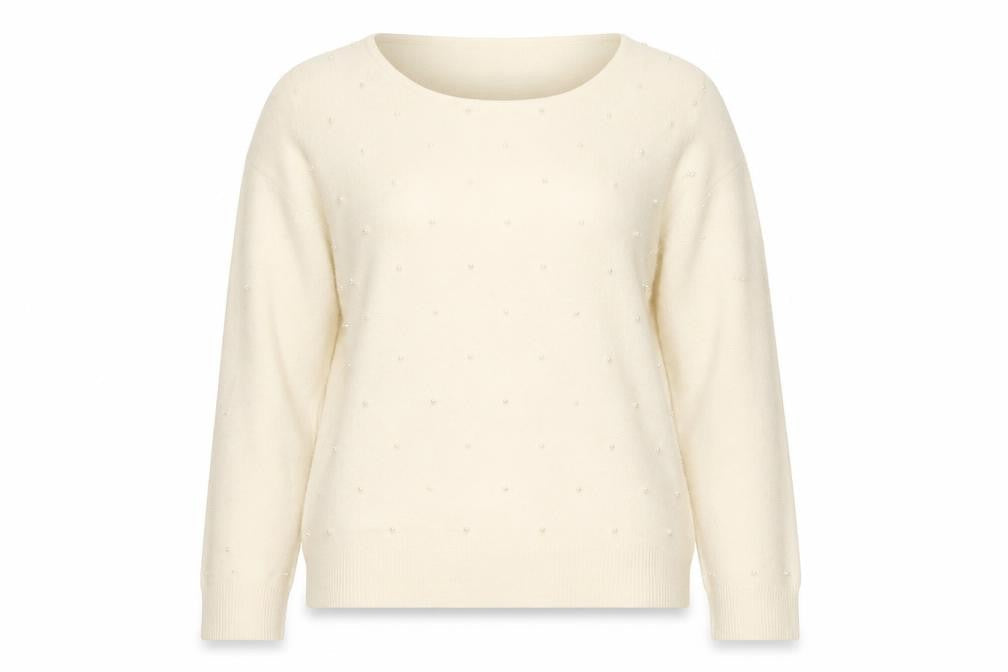 Laura Scott Women’s Ivory Beaded Knit Pullover Jumper Size M