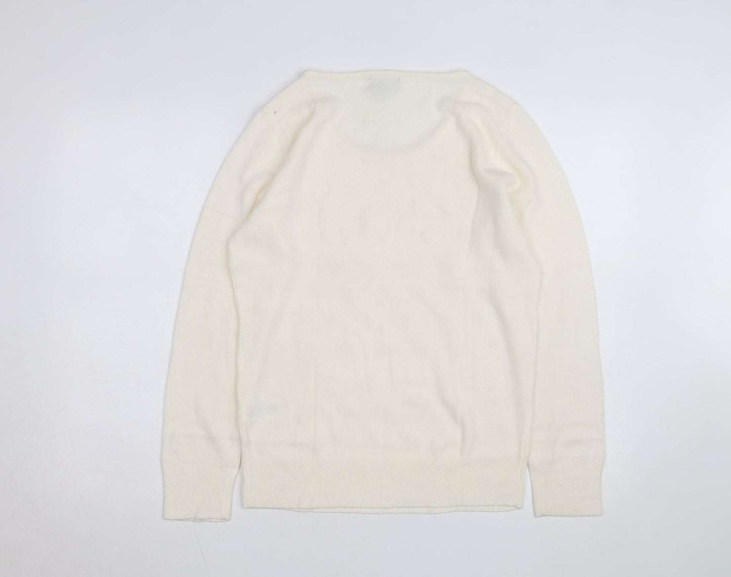 Laura Scott Women’s Ivory Beaded Knit Pullover Jumper Size M