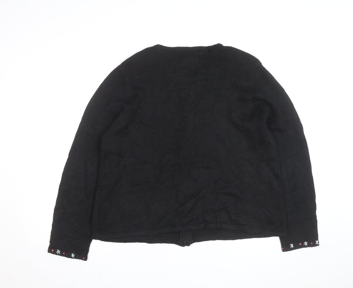 Tiara International Women’s Black Christmas Cardigan XL Embroidered Zip Knit