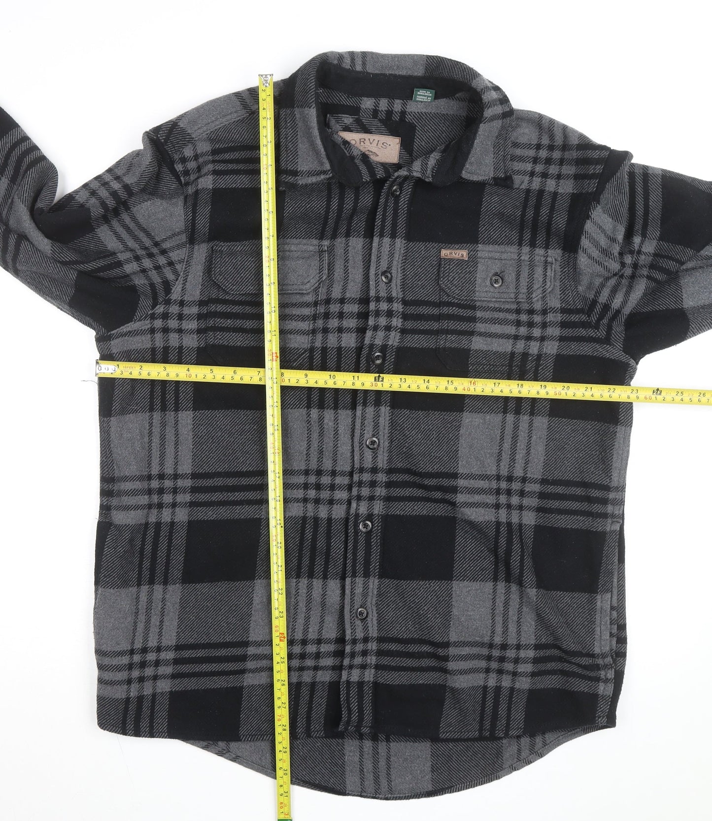 Orvis Men's Grey Check Flannel Shirt Jacket Size L