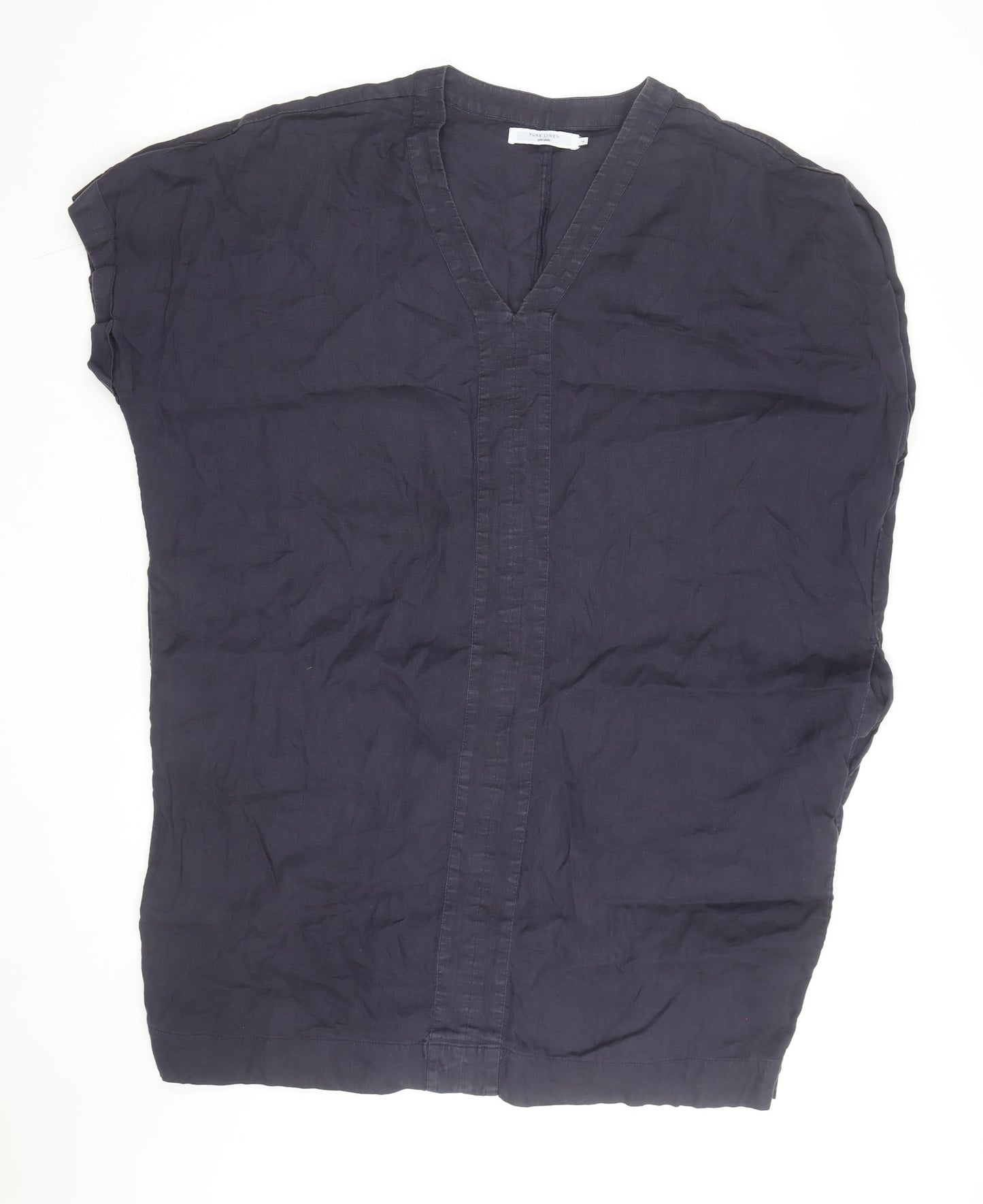 John Lewis Pure Linen Women's Blue V-Neck Tunic Blouse Size 14