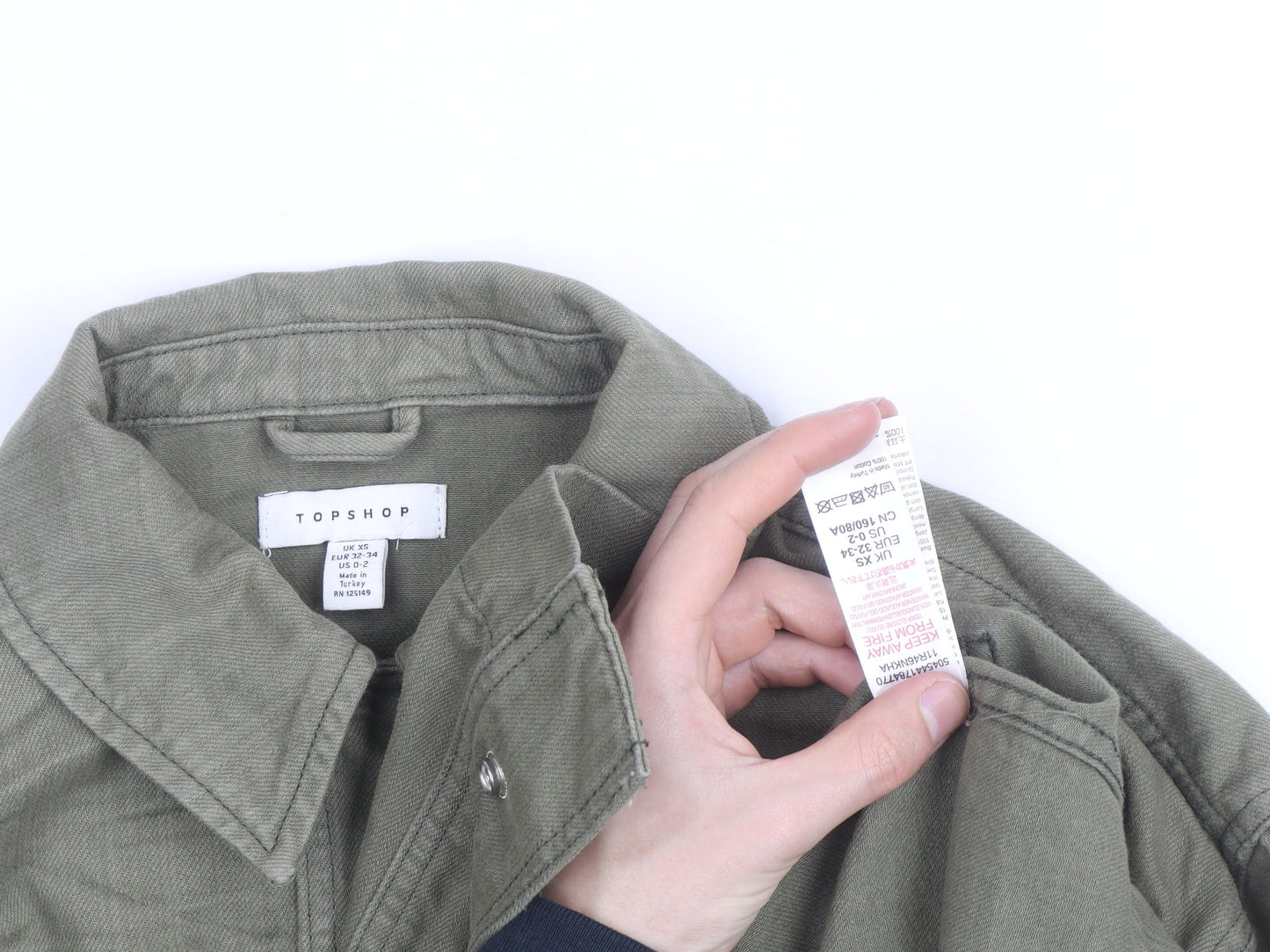 Topshop Women’s Green Cotton Military Jacket XS Collared Twill