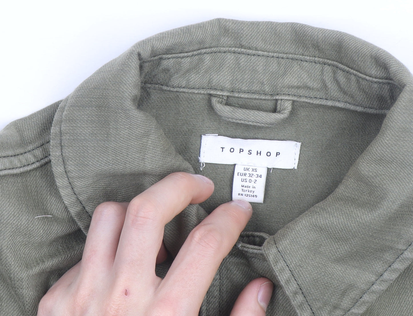 Topshop Women’s Green Cotton Military Jacket XS Collared Twill