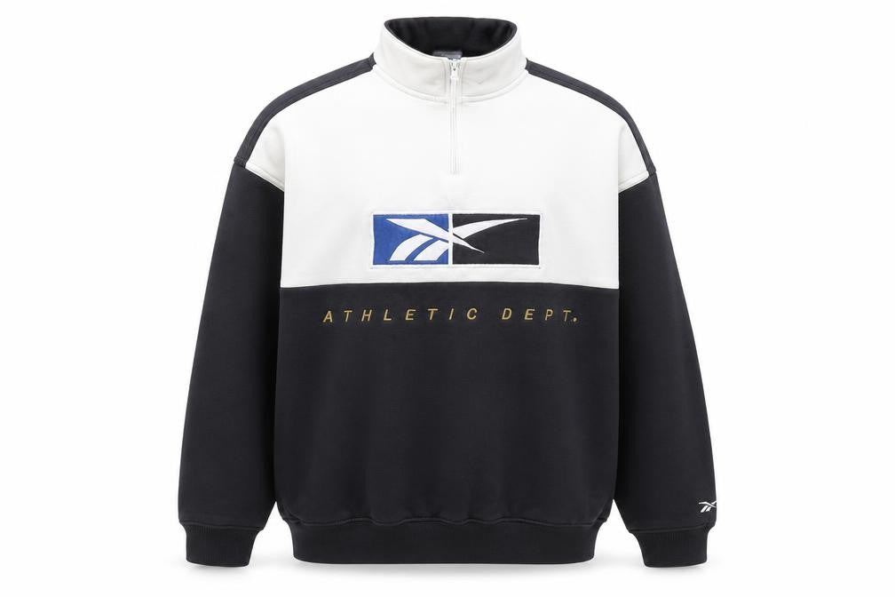 Reebok Men's Black XL 1/2 Zip Fleece Sweatshirt Athletic Dept Retro
