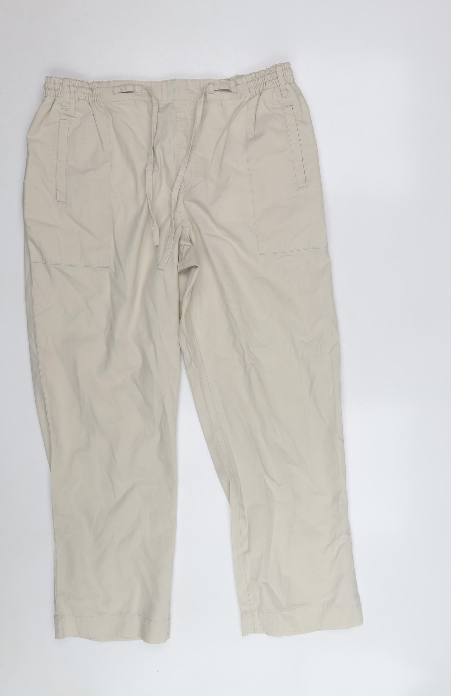 Cotton Traders Men Beige Drawstring Cotton Casual Trousers L