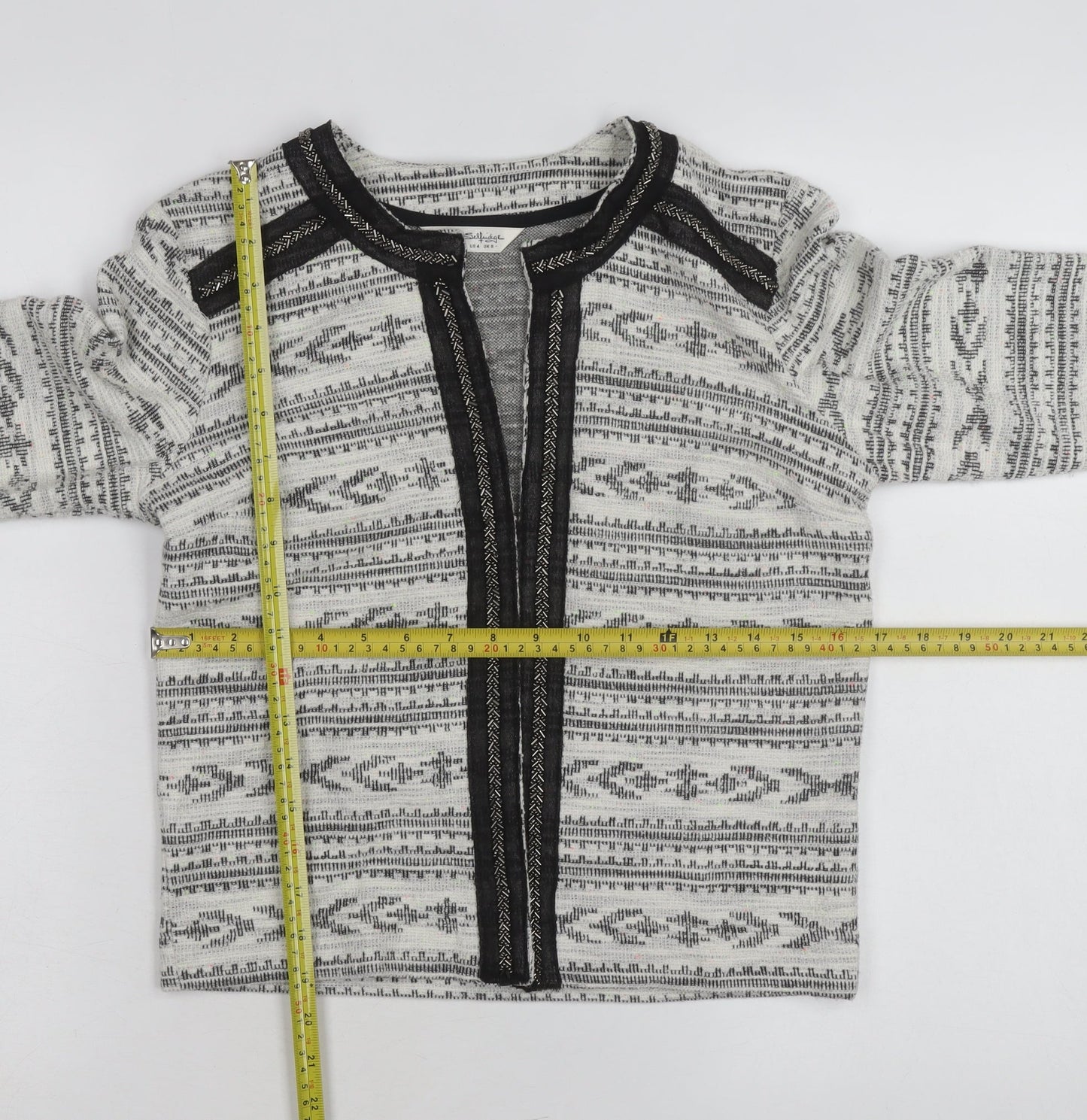 Miss Selfridge Women Grey Beaded Knit Cardigan Size 8