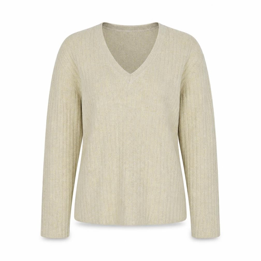 Chico's Women's Beige V-Neck Silk Blend Long Sleeve Jumper Size 14