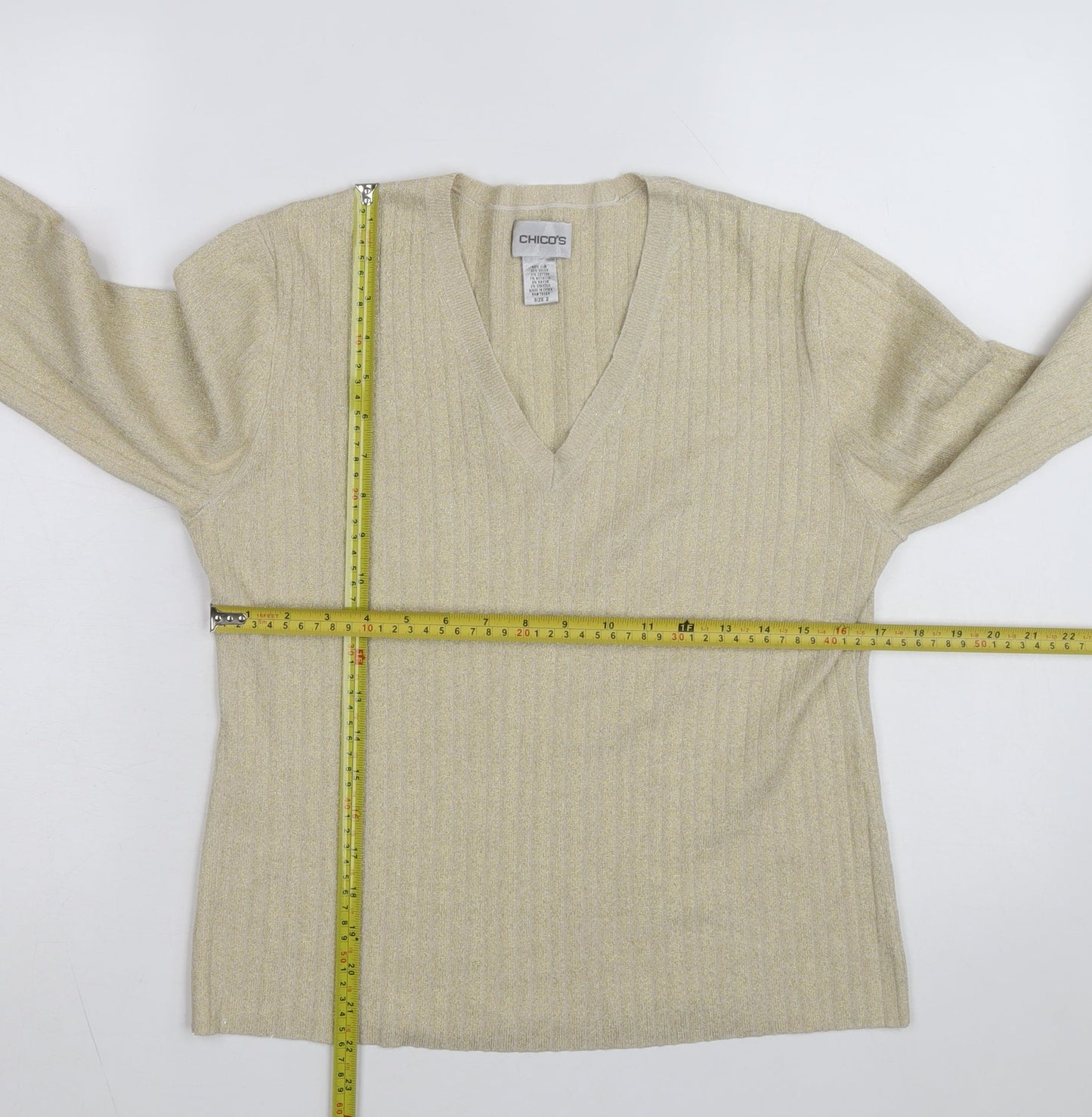 Chico's Women's Beige V-Neck Silk Blend Long Sleeve Jumper Size 14