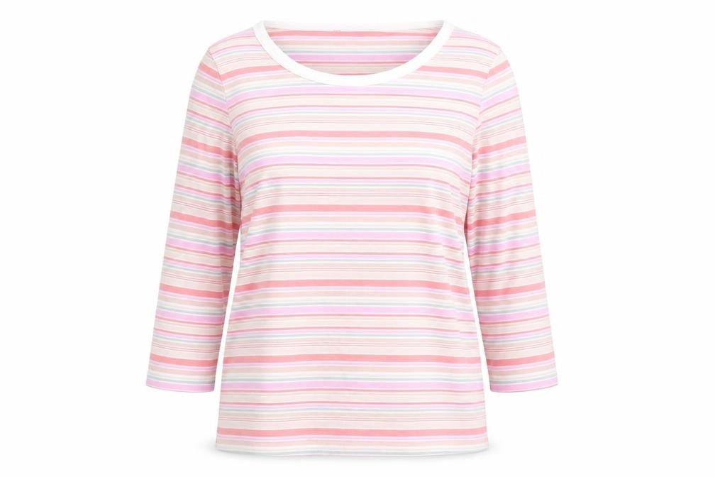 Marks and Spencer Womens Multicoloured Striped Cotton Long Sleeve T-Shirt UK 14