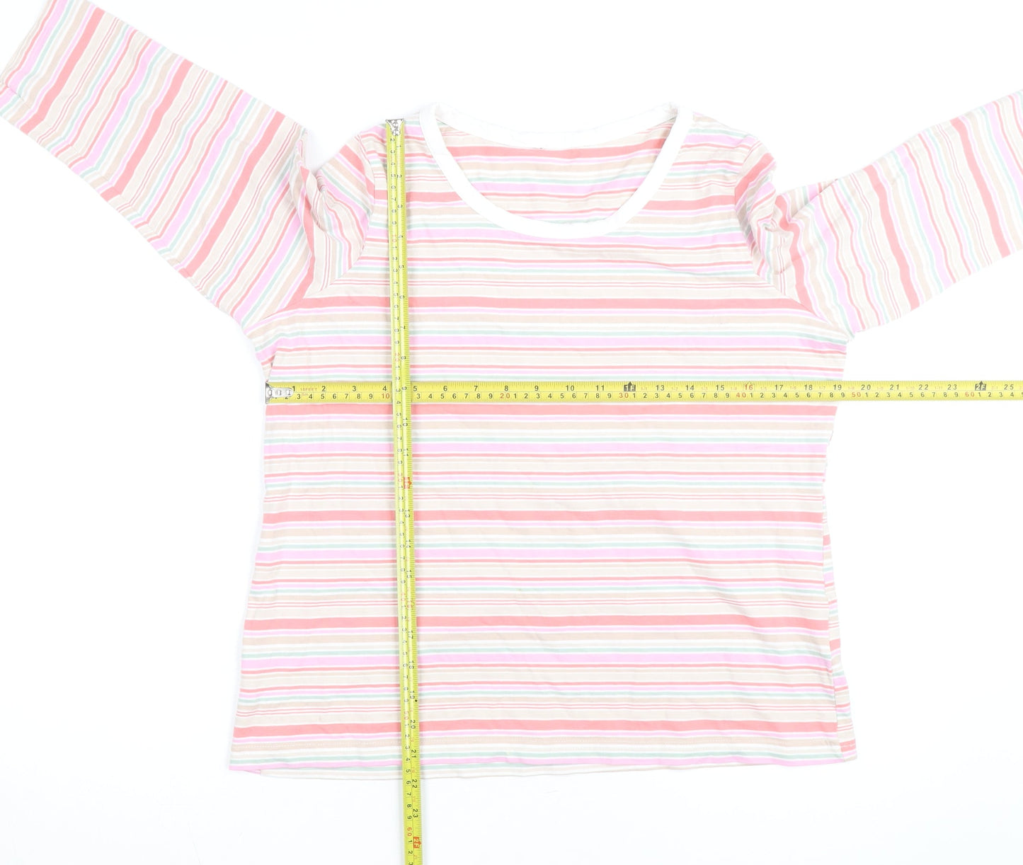 Marks and Spencer Womens Multicoloured Striped Cotton Long Sleeve T-Shirt UK 14