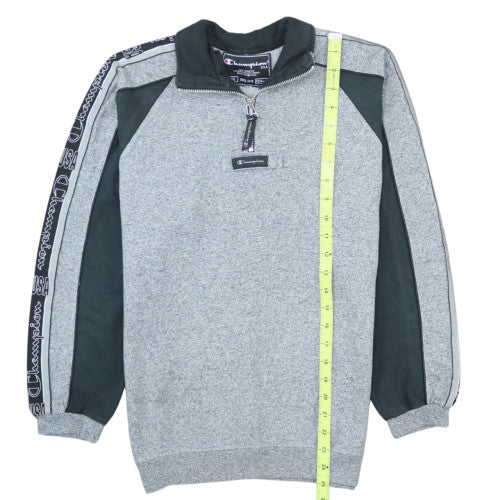 Champion Boys Grey 1/4 Zip Sweatshirt 13-14 Years 164cm Logo Trim Athletic Top