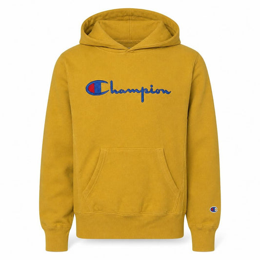 Champion Men's Yellow Small Pullover Hoodie Reverse Weave Cotton Blend