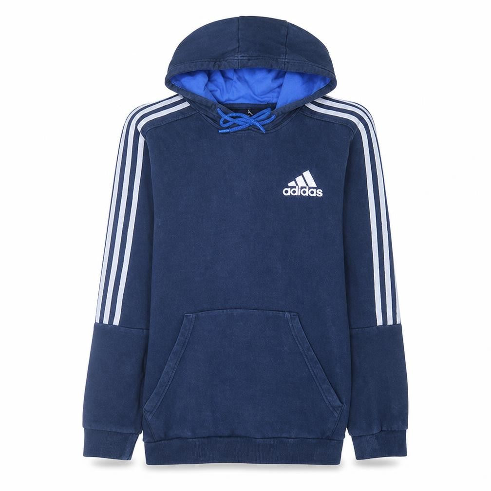 Adidas Men's Blue Pullover Hoodie Medium Classic 3-Stripes Style