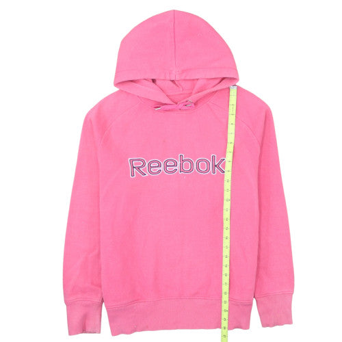 Reebok Womens Pink Pullover Hoodie L Cotton Blend Logo Sweatshirt