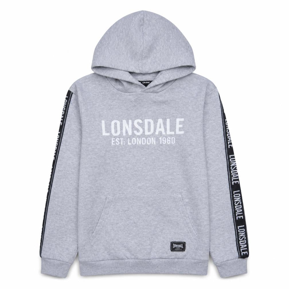Lonsdale Boys Grey Pullover Hoodie Size 14 Logo Print Casual Sweatshirt