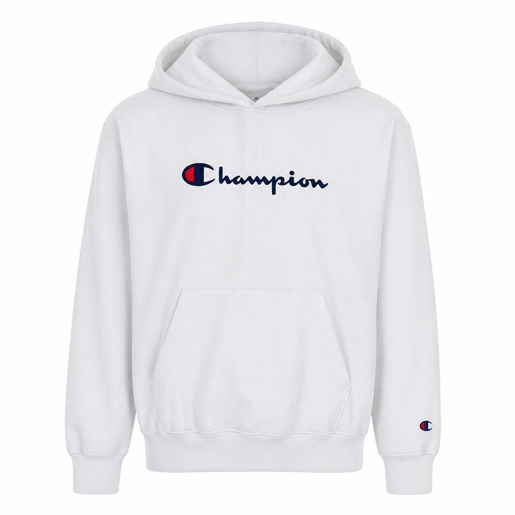 Champion Men's White Medium Pullover Hoodie Graphic Logo Fleece