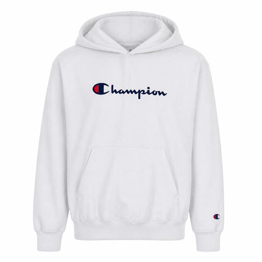 Champion Men's White Medium Pullover Hoodie Graphic Logo Fleece