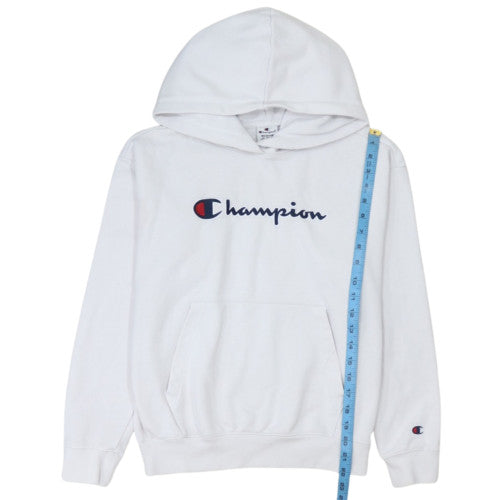 Champion Men's White Medium Pullover Hoodie Graphic Logo Fleece