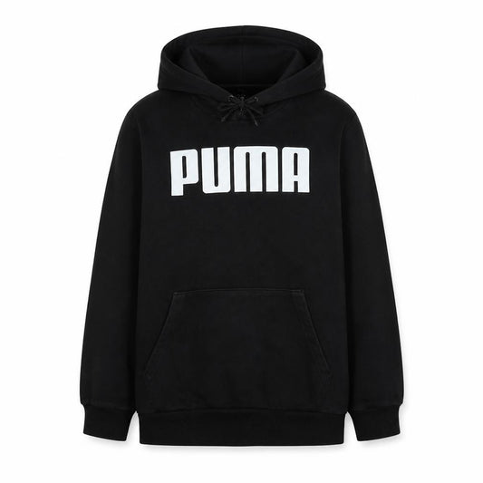 Puma Men's Black Pullover Hoodie M Sports Logo Fleece Sweatshirt