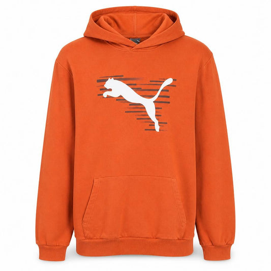 Puma Men's Orange Pullover Hoodie L Graphic Logo Sportswear