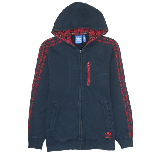 Adidas Mens Blue Full Zip Hoodie Size M Plaid Hooded Sweatshirt