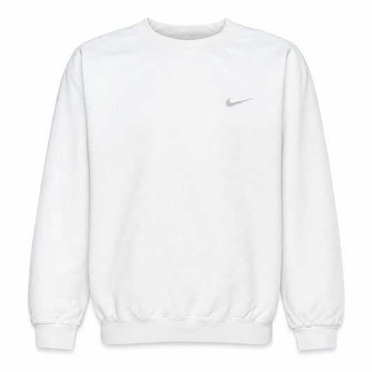 Nike Men's White Embroidered Logo Crew Neck Fleece Sweatshirt M