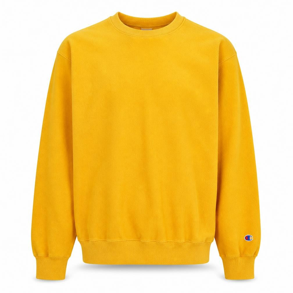 Champion Men Yellow Small Crew Neck Sweatshirt Cotton Blend