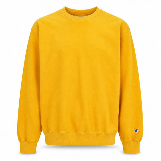 Champion Men Yellow Small Crew Neck Sweatshirt Cotton Blend