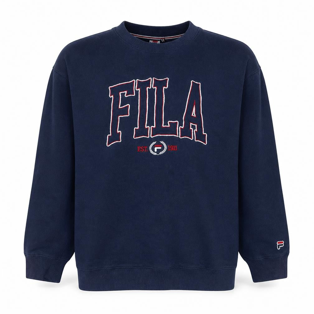 Fila Mens Blue Large Pullover Fleece Sweatshirt Logo Crew Neck